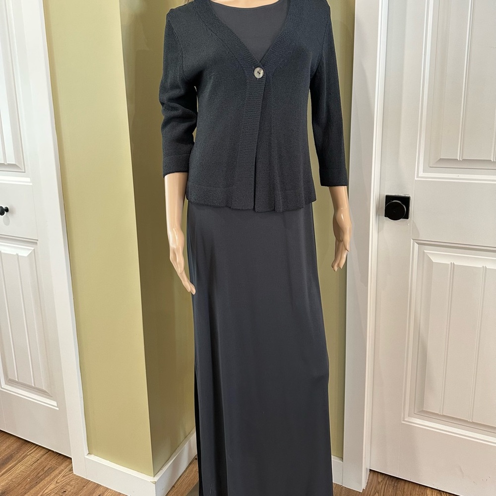 Margaret O’Leary 2 Piece Blue Maxi Dress And Cardigan Sweater Set Small